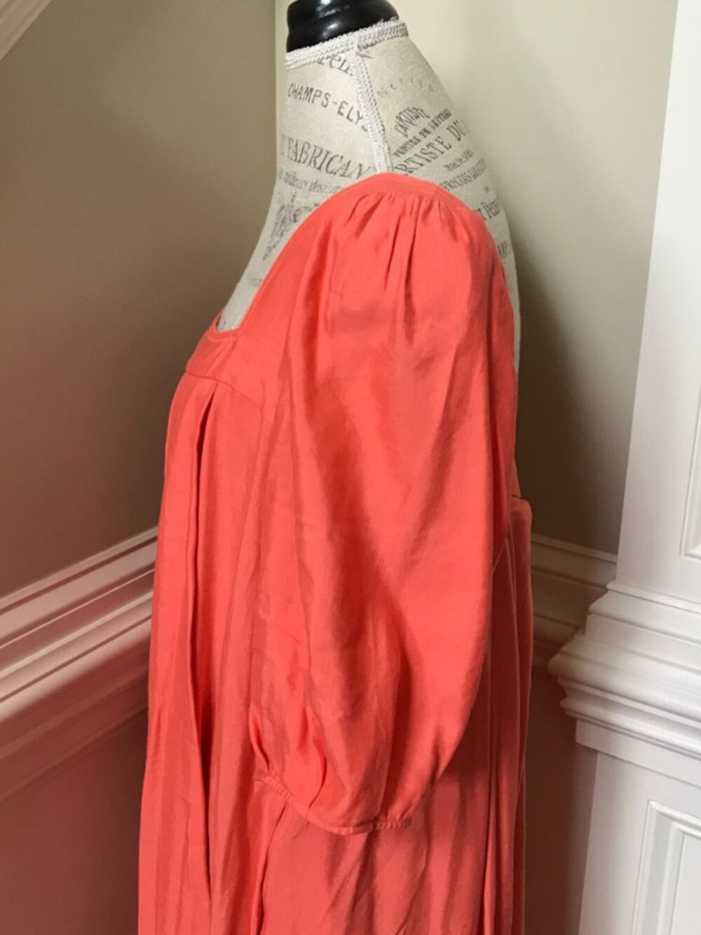 Hunter Bell Waverly Midi Dress Womens XL Orange Melon Square Neck Linen Boho - Picture 10 of 13